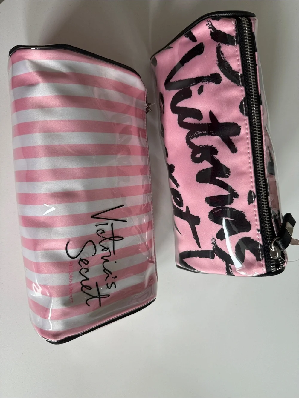 NWT Bundle of 2 Victoria's Secret Pink Striped & Script Cosmetic Pouches